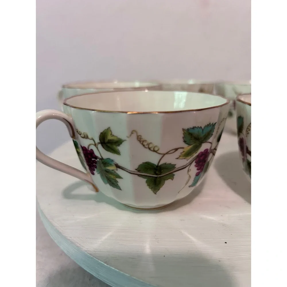 Royal Worcester Bacchanal Teacups Set/6 Bone China Grape Vine Gold Trim England